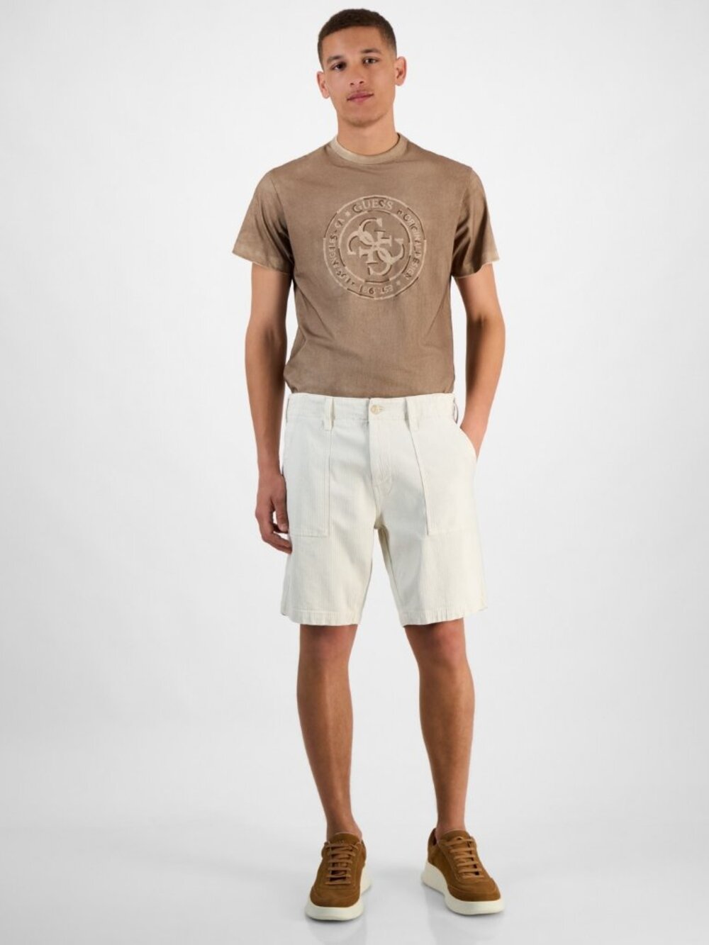 Guess Men's Herringbone Utility Shorts - Resort Sand Multi   NWT